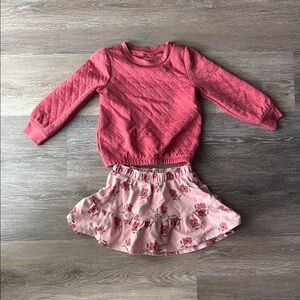 Carters 3T Pink Matching Quilted Sweater and Floral Skort Set